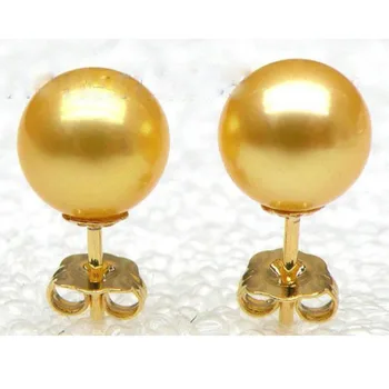 9mm AAA+++ kolo zlatožlté south sea pearl náušnice stud 14 karátového zlata