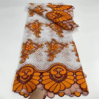 Orange Afriky Čipky Textílie 2021 Vysoko Kvalitnej Čipky francúzske Mlieko Hodváb Čipky Textílie S Nigéria Party Šaty 4126B