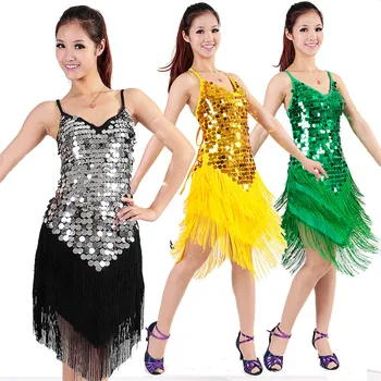 Tanečná Sála Súťaže Šaty Tango Dospelých Zlato Latinské Tanečné Kostýmy Ženy Salsa Tanec Nosenie Tanečných Kostýmov, Šiat, Fringe Sequin