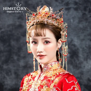 Tradičnej Čínskej Nevesty Svadobné Šperky Headdress Ženy Kostým Pokrývku Hlavy Fotografie Vlasy Príslušenstvo Retro Kráľovná Tiaras Koruna