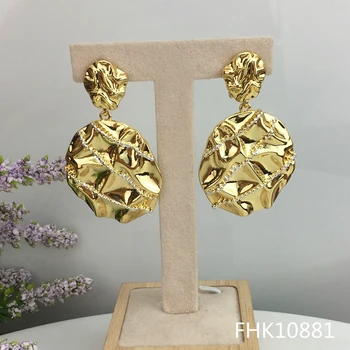 Yuminglai FHK10881 Módne Vysokej Kvality Zlatá Farba Drop Náušnice Pre Ženy veľký earing goldplate šperky